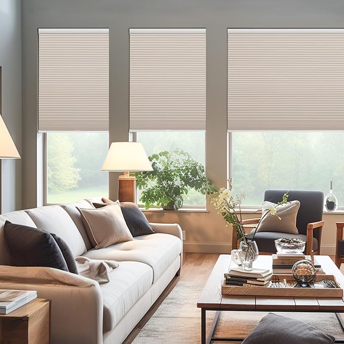 Changshade Cordless Cellular Shades, Blackout Honeycomb Shades for Windows, Pull Down Pleated Blinds, Easy to Install for Indoor Windows and French Doors,69" W x 72" H, Beige