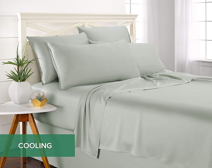 King Sheets by Pure Bamboo, Genuine 100% Organic Viscose Derived from Bamboo Bed Sheet Set, Luxuriously Soft & Cooling, Double Stitching, 2 Year Quality Promise (King, Sea Glass)