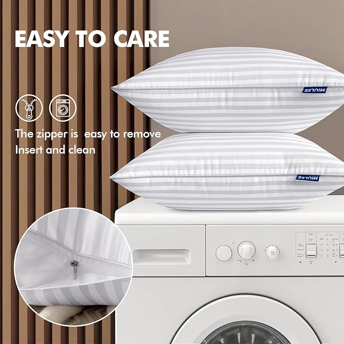 MIULEE 20x20 Pillow Inserts, Firm and Fluffy Decorative Square Throw Pillows for Couch Sofa Bed, Down Alternative with 100% Cotton Cover Pack of 2