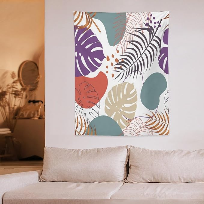 ICMOLYYENLO Tropical Green Leaves Tapestry, Exotic Leaves Beautiful Bedroom Wall Hanging, Floral Poster Blanket for Bedroom Living Room Dormitory Apartment 40x60 Inch