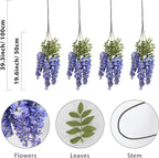 4PCS Blue Artificial Wisteria Hanging Flowers 40'' Tall Lush Fake Wisteria Flowers for Floor Vases Silk Flowers for Wedding Arch Ceremony Window Box Home Garden Backdrop Decoration (Blue)
