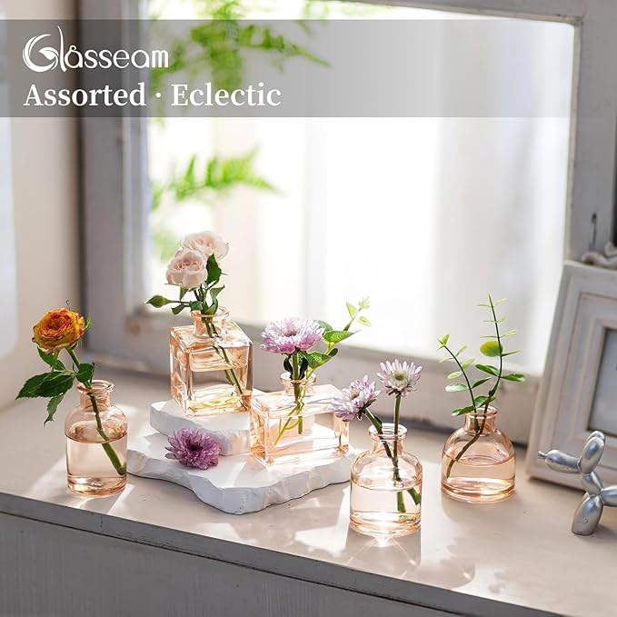 Glasseam Champagne Glass Bud Vase: Mini Small Vases for Centerpieces Cute Flower Vase Set of 5 Tiny Vases for Flowers Decorative Centerpiece for Table Decor Wedding Party Dining Room Decoration