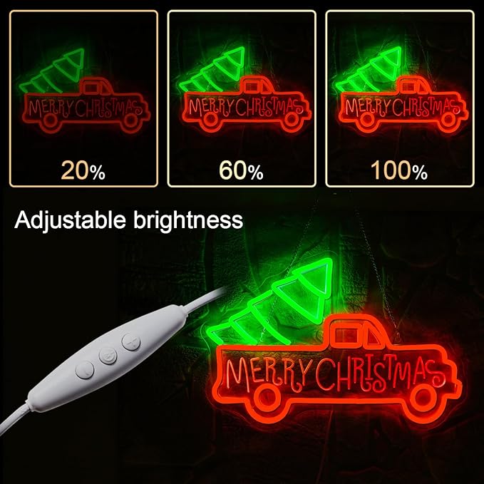 WLHOPE Christmas Truck Neon Sign,Merry Christmas Neon Signs for Wall Decor,Dimmable Merry Christmas Led Signs for Christmas Party Backdrop Bedroom Window Bar Club Shop,Christmas Gift Decoration