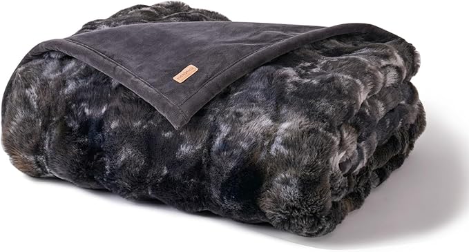 EVERGRACE Ultra Soft Luxury Fluffy Ridgeline Faux Rabbit Fur Bubble Throw Blanket, Thick Warm Fuzzy Throw for Bed, Cozy Plush Reversible Blanket for Couch,Charcoal Grey Heather, 50x60 Inches, 870 GSM
