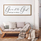 Give It To God And Go To Sleep Sign Wall Decor 40x15 Inch Large Farmhouse Master Bedroom Above Bed Hanging Wall Art Rustic Guest Room Wood Framed Over Bed Wall Decoration (Wood White)