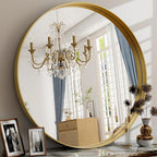 24 Inch Round Bathroom Mirror - Wall Mounted Circle Mirror with Metal Frame, Modern Mirror Suitable for Bathroom, Vanity, Entryway, Living Room, Wall Decor,Gold