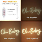 Warm White Oh Baby Letter Neon Sign，USB Powered LED Neon Light with Adjustable Brightness,Light Up Neon Signs for Bedroom Birthday Party Wedding Christmas Halloween Aesthetic