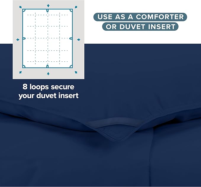 Bare Home Duvet Insert Comforter - Twin/Twin Extra Long - 8 Duvet Loops - Goose Down Alternative - Ultra-Soft - Premium 1800 Series - All Season Warmth - Bedding Comforter (Twin/Twin XL, Dark Blue)