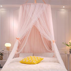 VETHIN Double Layer Princess Round Dome Canopy Bed Curtain for Girls Adults,Children Dreamy Mosquito Net,Cute Bedroom Decoration Castle Play Tent Reading Nook Canopies(Dome-Pink/White)