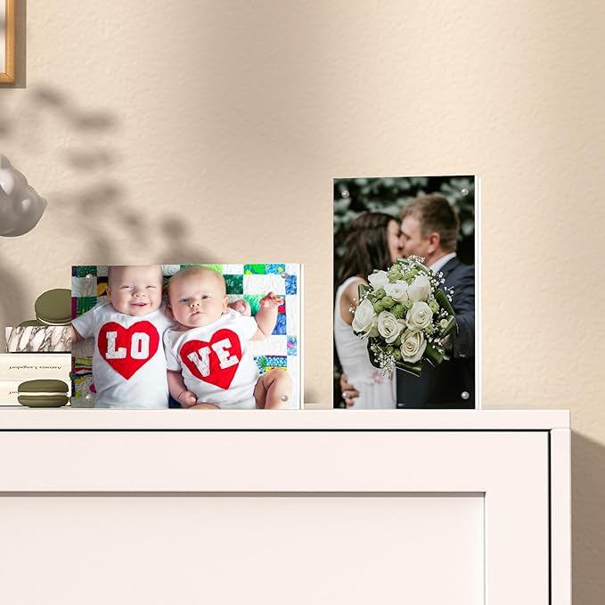 8.5 x 11 Acrylic Magnetic Picture Frames 8.5 x 11 Clear Picture Frames,8.5 by 11Frameless Acrylic Photo Frame,Free Stand Double Side Picture Frame with Gift Box