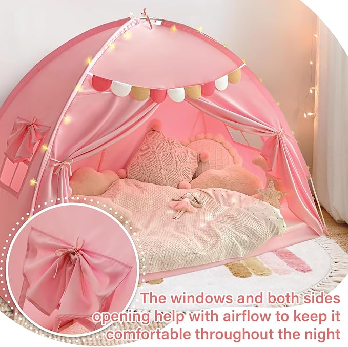 Razee Twin Bed Tent for Kids, Twin Size Bed Tents Indoor Canopy Privacy on Bunk Sleep Inside Drafty Room for Girls, Pink