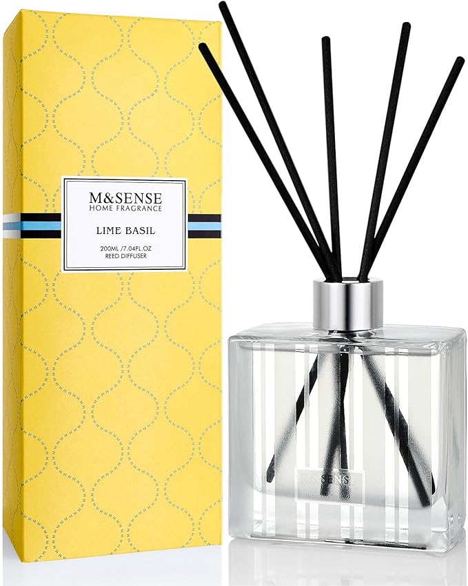 M&SENSE Lime Basil Reed Diffuser Set - 7.04oz Scent Diffusers for Home, Non-Toxic Essential Oil Diffuser with Sticks, Fragrance Diffuser Gift for Bedroom Bathroom Office