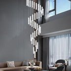 150 Inches Long Crystal Chandelier Large Spiral Stair Chandeliers for High Ceilings Foyer Entryway Flush Mount Ceiling Lights 36-Light Silver LED Dimmbale