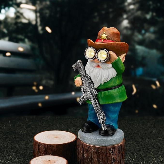 Funny Garden Gnomes Statue Outdoor Decor, Solar Telescope Gnome Decorations for Yard, Lawn, Patio, Porch, Fathers Day Birthday Housewaming Gifts for Dad, Men, Husband, 10.6 Inch, Resin