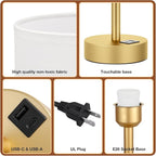 Small Touch Bedside Lamp with USB - 3 Way Dimmable Table Lamp for Bedroom, Nightstand Lamp with Gold Charging Station for Desk Dorm, Office