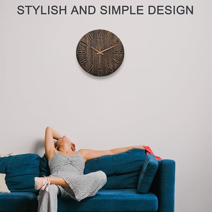 Wall Clock, Silent Clock, Wall Clocks Battery Operated， 12 inch Modern Wall Clock, Suitable for Offices, Living Rooms, Kitchens, Homes, Schools (Brown)