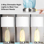 26" Coastal Glass Table Lamps Set of 2, Touch Control Bedside Lamp with USB A+C Ports and AC Outlet, Blue Lamp with Night Light for Nightstand Living Room Bedroom, 2 LED Bulbs Included
