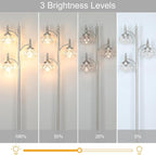 Brushed Nickel Floor Lamp 66.5'' Tall Standing Lamp Dimmable Tree Floor Lamps with 3 LED Lights Glass Shades Silver Lamp for Living Room Bedroom Office(3 Bulbs Included)