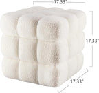 White Square Ottoman 17''3 Cube Pouf Installed,Sturdy Wooden Frame,Capacity 330 lbs,Modern Sofa Stool Fuzzy Sherpa Footstool,Foot Rest,Cube Boucle,Vanity Stool,for Couch Living Room