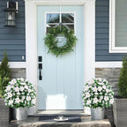 Artificial Boxwood Topiary Ball Trees with Ground Spikes UV Resistant Faux Greenery Shrubs Fake Shrubs for Outdoors, Realistic Faux Plants Bushes for Garden Porch Yard Patio Decor (White)