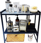 2 Tier Expandable Cabinet Shelf Organizer 14.5-25" L Kitchen Counter Shelf Rack Stand Sink Riser Countertop Storage Black (Normal 7.9”D)