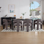 Charcoal Grey Chenille Dining Chairs Set of 6, Modern Barrel Dining Room Chairs Upholstered Accent Chair with Arms and Round Back for Living Room Kitchen Armchair No Assembly Needed