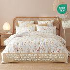 Floral Comforter Set Queen Size - 3 Pieces Colorful White Floral Comforter Bedding Sets Tropical Flowers Pattern,Queen Bed in a Bag with Heart Comforter and 2 Pillowcases