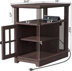 HIFYOBRO Narrow End Table with Flip Top Charging Station, Adjustable Shelf, Type-C & USB Port & Power Outlets, Side Table with Storage for Living Room/Bedroom/Home Office