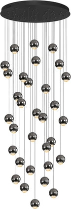 Farmhouse Crystal Chandelier, Luxury Hanging Lights High Ceiling Pendant Lighting for Foyer Staircase 32 Lights Black Dimmable 2700k-6000k