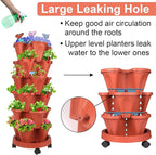 Vertical Planter, 6 Tier Stackable Strawberry Planter with Garden Tool Set, Movable Indoor/Outdoor Garden Herb Pot for Growing Vegetables and Succulents, Red