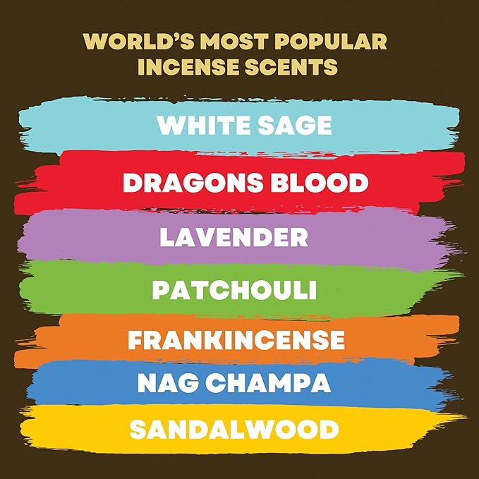 Mecka Buddha Bliss Incense Sticks - Set of 7 | 140 Sticks for Aromatherapy & Relaxation - Nag Champa, Frankincense, Sandalwood, White Sage Inscent | Natural Non Toxic Premium Long Burn Insenses