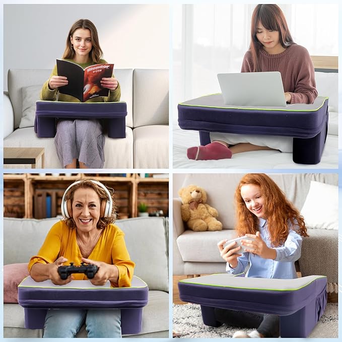 Reading Pillow for Gaming, Arm Rest Lap Pillow Memory Foam Bed Rest Pillow for Working, Soft Lap Desk Pillow Gaming Pillow with Side Pockets, Pillow for Sitting in Bed Floor Sofa Laptop