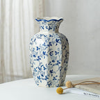 Blue and White Ceramic Vase, 9.5 Inch Vintage Chinoiserie Flower Vase Decorative Antique Vases for Home Decor, Rustic Porcelain Vase Farmhouse Shelf Table Centerpieces Decor