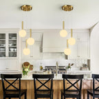 Modern Gold Pendant Light Hanging Fixture Light for Kitchen Island Mid Century with Globe Pendant Light Milk White Glass Pendant Lighting for Living Room Bedroom Entryway (3 Lights)