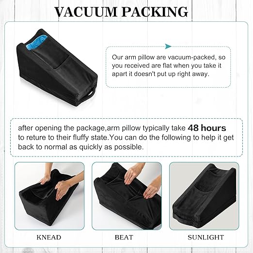 Buryeah Arm Pillow Arm Elevation Pillow with 2 Pockets, Soft Ergonomic Support Pillow for Elbow Arm Rest Wedge Pillow Broken Arm Gifts with High Density Foam for Recovery Sleeping Care(Black)