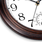 8.5 Inch Outdoor Wall Clock with Thermometers, Vintage Silent Wall Clocks Battery Operated, Retro Non-Ticking Clock Decorative for Living Room, Patio, Kitchen, Office, Bathroom, Bedroom(Bronze)