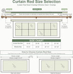 Gold Curtain Rods for Windows 66 to 120 Inch,1'' Diameter Drapery Rods with Imitation Wood Grain Leaf Pattern Finials,Boho Adjustable Heavy Duty Curtain Rods Set,36-120'',Antique-Gold Wood