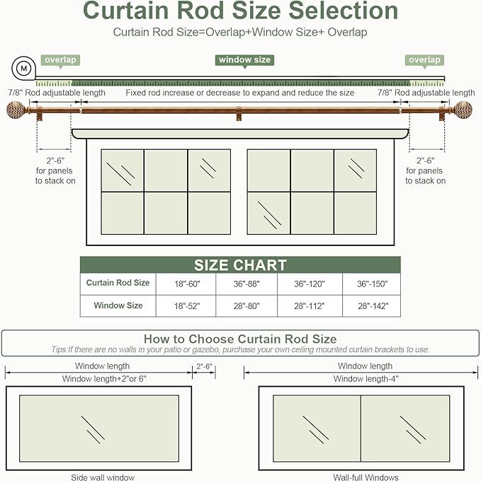 Gold Curtain Rods for Windows 72 to 144 Inch,1'' Diameter Drapery Rods with Imitation Wood Grain Leaf Pattern Finials,Boho Adjustable Heavy Duty Curtain Rods Set,36-150'',Antique-Gold Wood