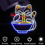 Cat Ramen Neon Sign for Wall Decor Led Neon Lights Cat Ramen Light Up Signs for Birthday Party Club Gift