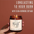 Fall Candles - 'Hello Fall Scented Candle' w/Cinnamon, Pumpkin & Fir I Infused with Essential Oils Autumn Scented Soy Candles for Home Décor, 9oz Reusable Jar, 50Hr Burn, Made in USA