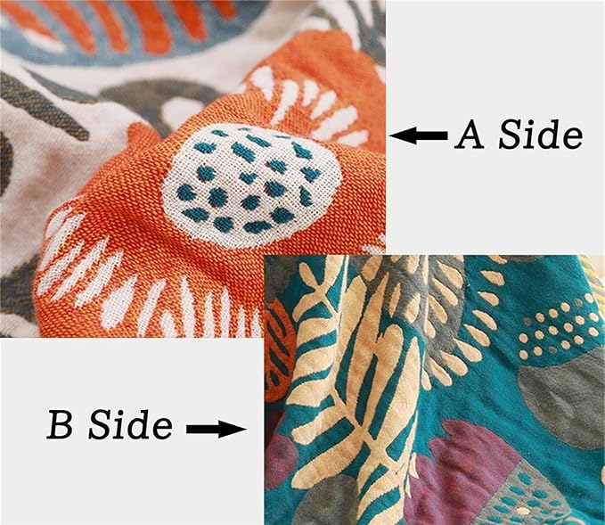 Cotton Throw Blanket for Couch Bed 100% Cotton Quilt 90''x 98'', Boho Floral Blanket Cozy Soft Muslin Farmhouse Bed Blanket Decorative Christmas Blankets Gifts for Women Mom