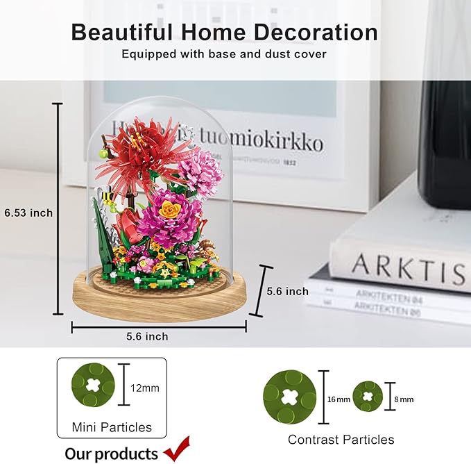 Flower Bouquet Building Kit Flowers Botanical Collection DIY Plants Bonsai Tree Friends Sets Adult Building Blocks Set Christmas New Year Birthday Gift for Girls Mom Women Girlfriend(Roses)