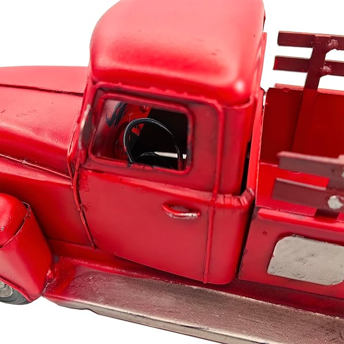 Berfutall-11'' Iron Classic Red Truck Pick-up Model Collectible Vehicle Decoration, Metal Truck Christmas Decor ，Unique Blend of Vintage, Rustic, Farmhouse Truck Decor for Table Top Decor. (A)