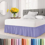 Wrap Around Dust Ruffle Bed Skirt - Lavender - for King Size Beds with 24 Inch Drop - Easy Fit Elastic Strap - Adjustable Pleated Bedskirt w/Brushed Fabric Wrinkle Free - for Women, Men, Kids & Teens