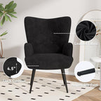 Nalupatio Mid Century Modern Accent Chair, Velvet Upholstered Armchair with Metal Legs, Tufted Button Wingback Side Chair, High Back Reading Chair for Living Room Bedroom, Black