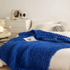 Chunky Knit Blanket Throw 40"x40", Chenille Throw Blankets, Handmade Warm & Cozy Blanket Couch Bed Home Decor, Soft Breathable Fleece Banket, Christmas for Couch Bed Sofa Best Gift (Navy Blue)