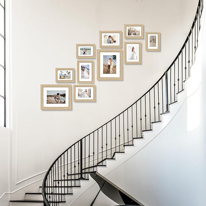 10 Pack Picture Frames Collage Wall Decor - Gallery Wall Frame Set with Mat for Wall Mounting or Tabletop Display, Including Two 8x10, Four 5x7, Four 4x6 Photo Frames, Real Glass