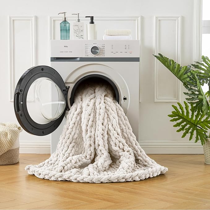 Ultra Soft Chunky Knit Blanket Throw -50x70 Hand Knitted Warm Chenille Throw Blanket, Home Decor Soft Thick Yarn Cable Knit Blanket Breathable Fleece Banket Christmas for Couch Bed Sofa Best GIF