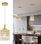 Modern Crystal Pendant Light Kitchen Island Farmhouse Lamp Adjustable Height Hanging Lighting Square Gold Chandelier Suitable for Kitchen Island Dining Room and Bedroom(2Pack)