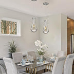 Raindrop Pendant Lights Kitchen Island Set of 2 Teardrop Chrome Hanging Light Fixtures Clear Solid Glass Pendant Light Modern Chandeliers for Dining Room Porch Corridor Living Room